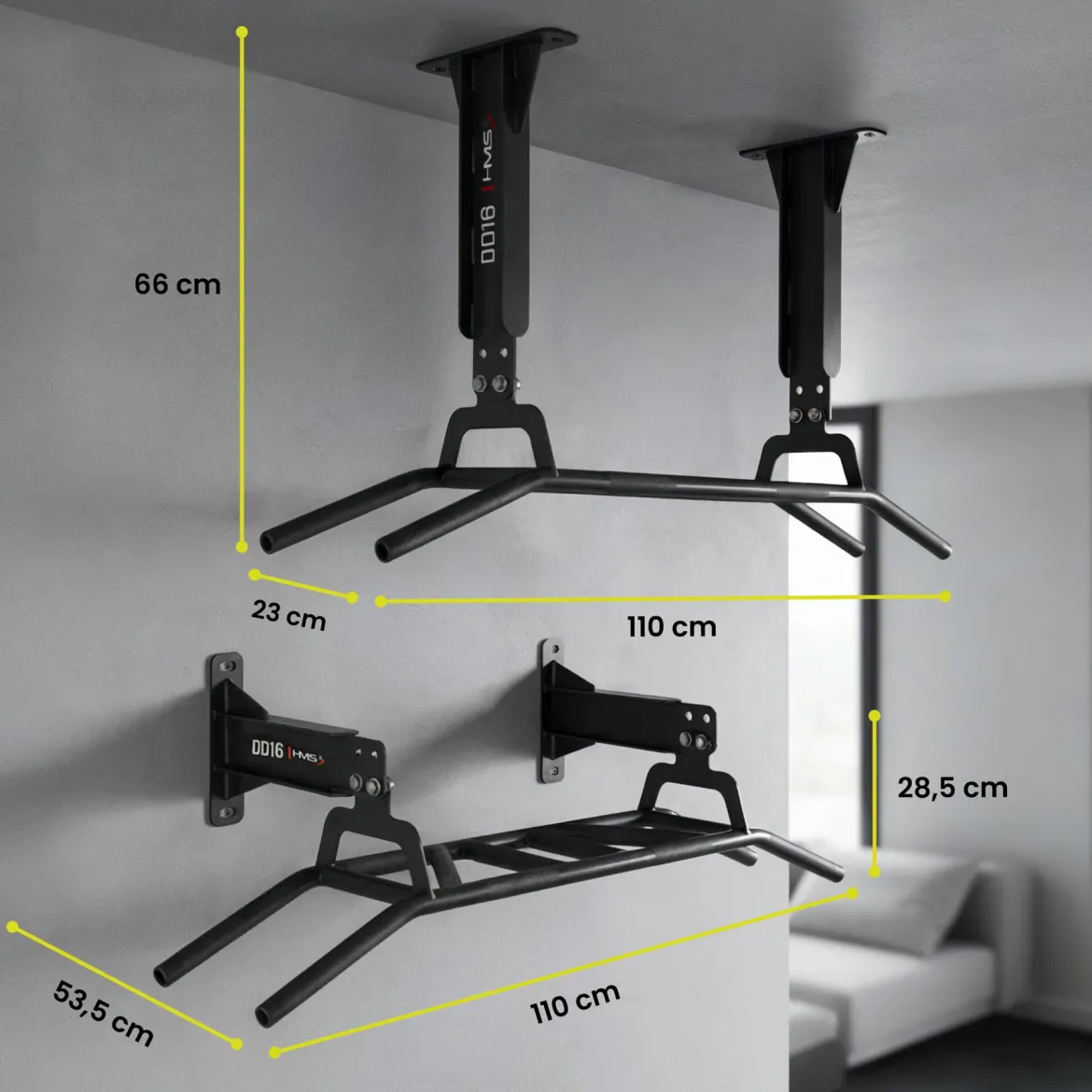 DRĄŻEK DO PODCIĄGANIA – MONTAŻ DO ŚCIANY LUB SUFITU DD16 HMS FITNESS