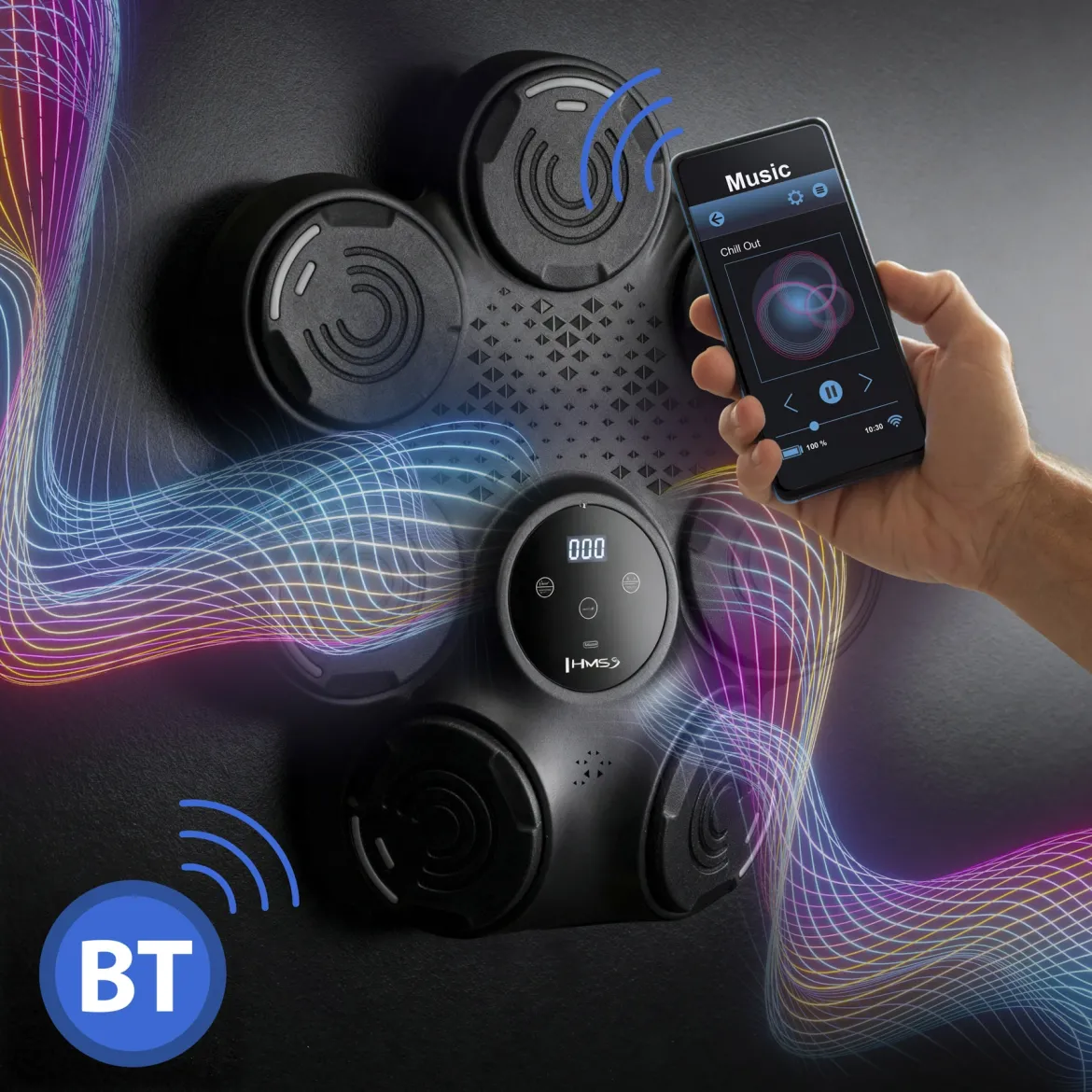 Elektroniczna tarcza bokserska LED HMS TB30 z Bluetooth, licznikiem uderzeń i rękawicami
