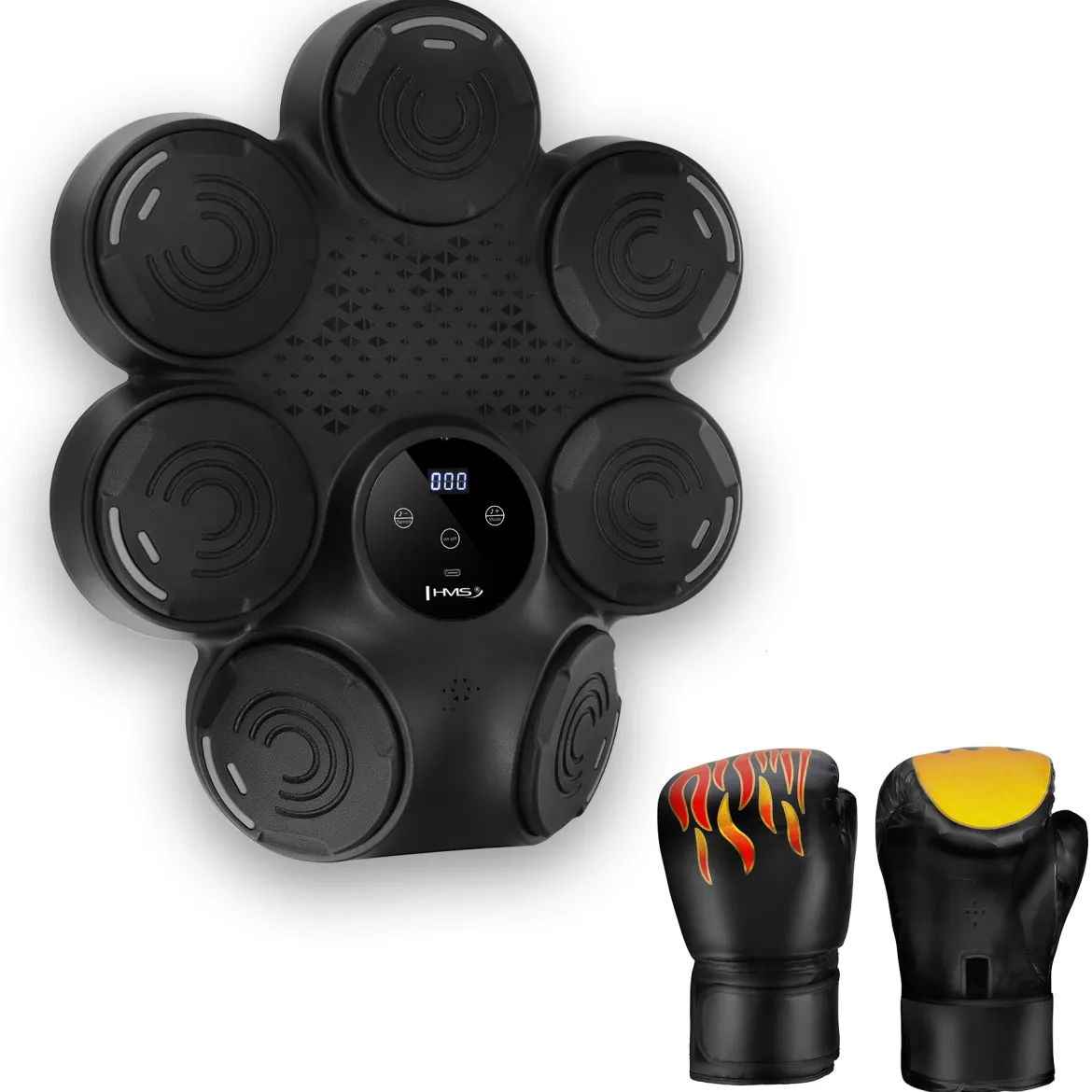 Elektroniczna tarcza bokserska LED HMS TB30 z Bluetooth, licznikiem uderzeń i rękawicami