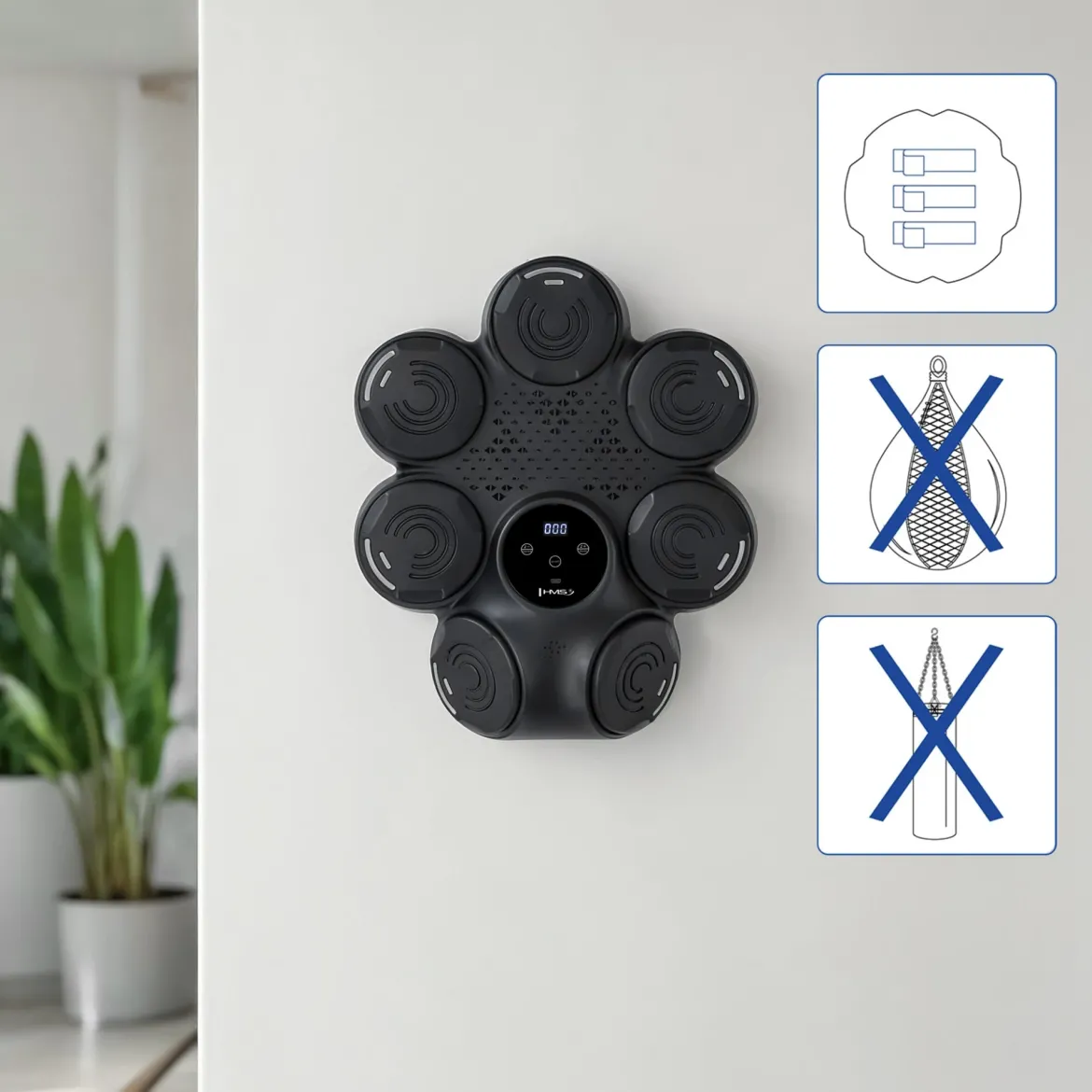 Elektroniczna tarcza bokserska LED HMS TB30 z Bluetooth, licznikiem uderzeń i rękawicami