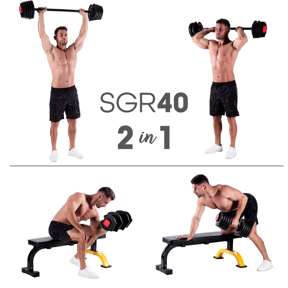 Hantle regulowane 2w1 HMS SGR40 PRO Set – sztanga i sztangielki