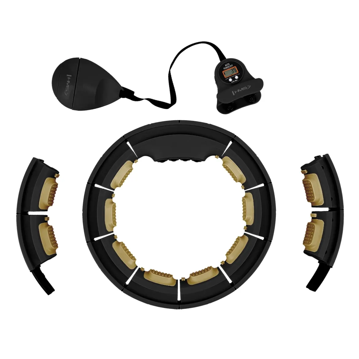 HHM13 HULA HOP BLACK/GOLD Z MAGNESAMI I OBCIĄŻNIKIEM + LICZNIK HMS