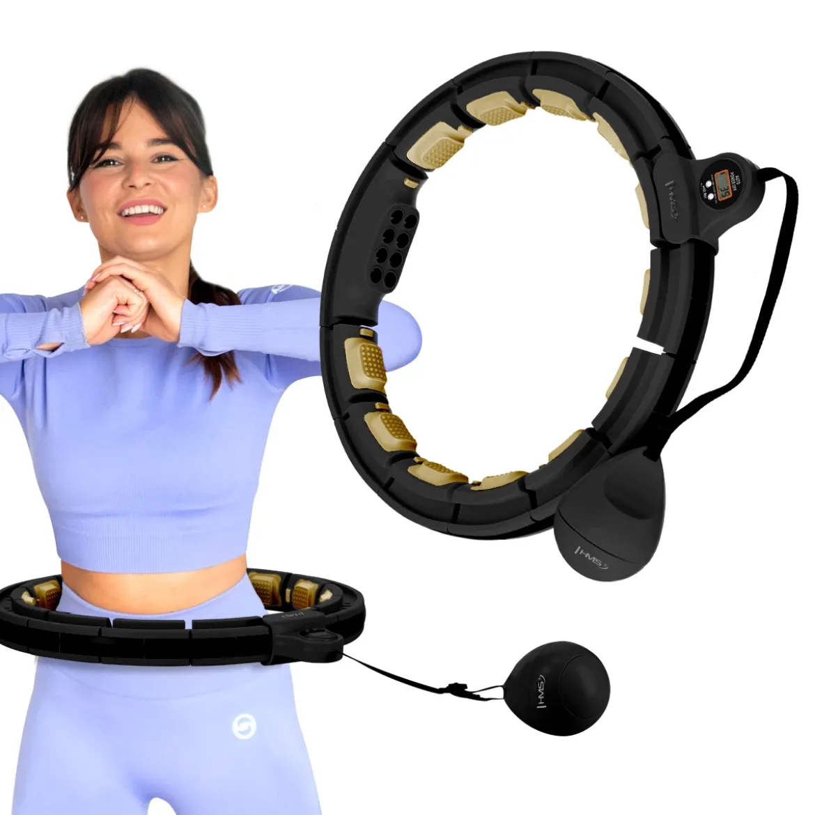 HHM13 HULA HOP BLACK/GOLD Z MAGNESAMI I OBCIĄŻNIKIEM + LICZNIK HMS
