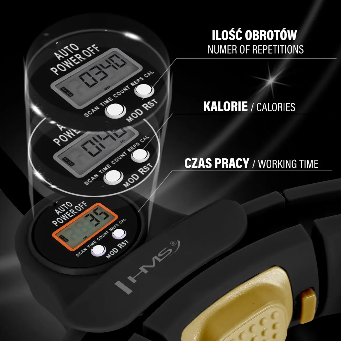 HHM13 HULA HOP BLACK/GOLD Z MAGNESAMI I OBCIĄŻNIKIEM + LICZNIK HMS