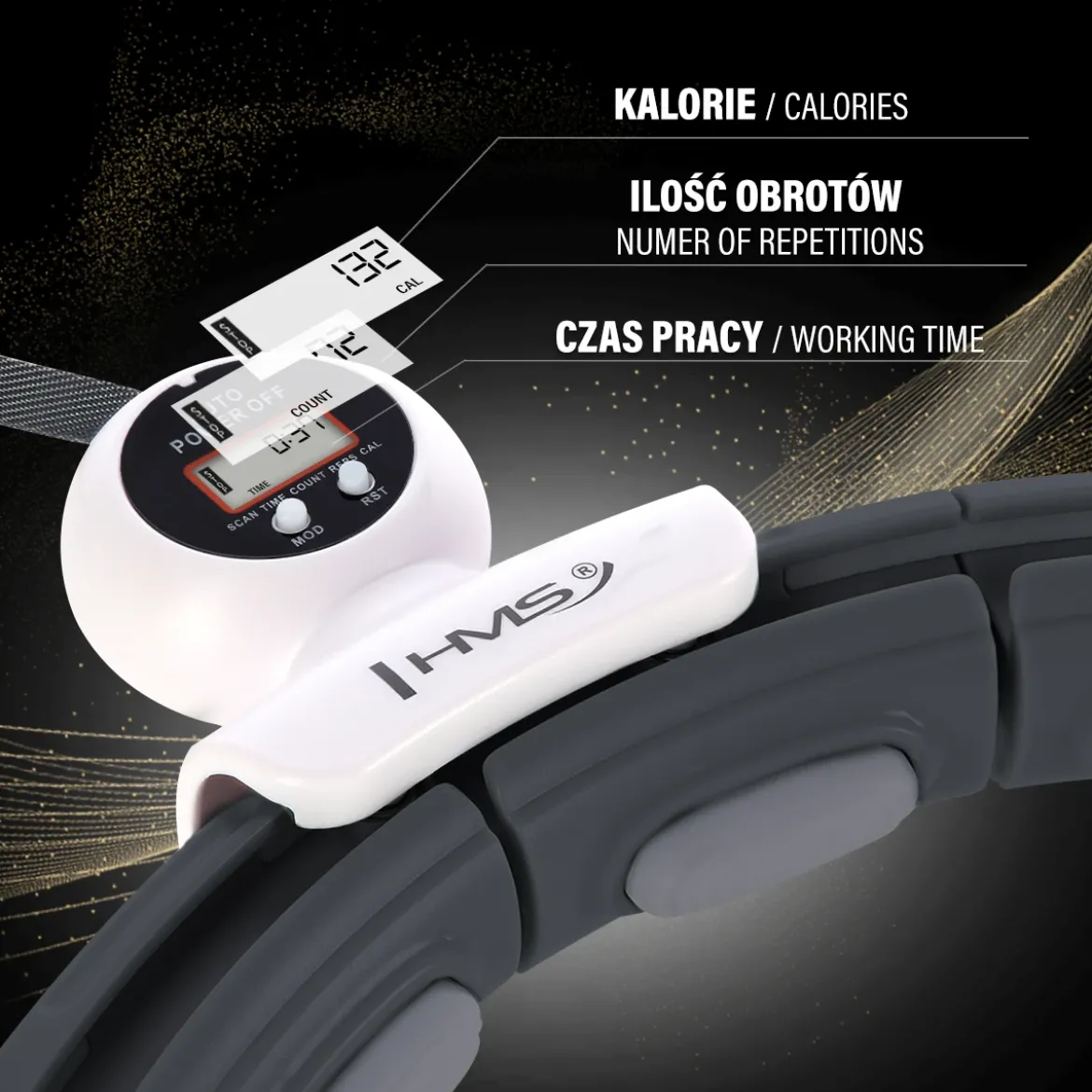 HHM15 HULA HOP BLACK Z MAGNESEM I OBCIĄŻNIKIEM + LICZNIK HMS