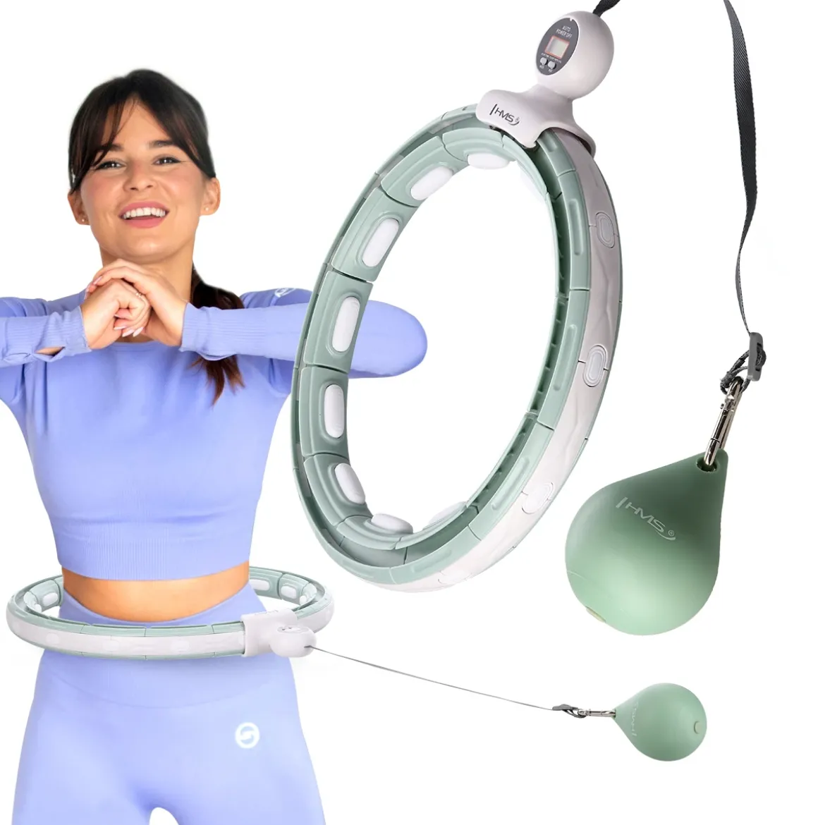 HHM15 HULA HOP GREEN Z MAGNESEM I OBCIĄŻNIKIEM + LICZNIK HMS