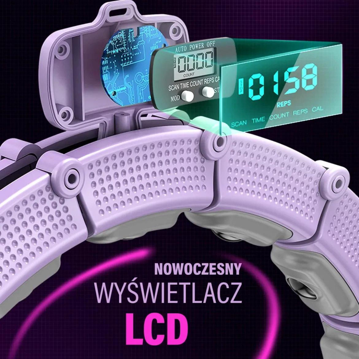 HHM14 HULA HOP VIOLET Z MAGNESAMI I OBCIĄŻNIKIEM + LICZNIK HMS