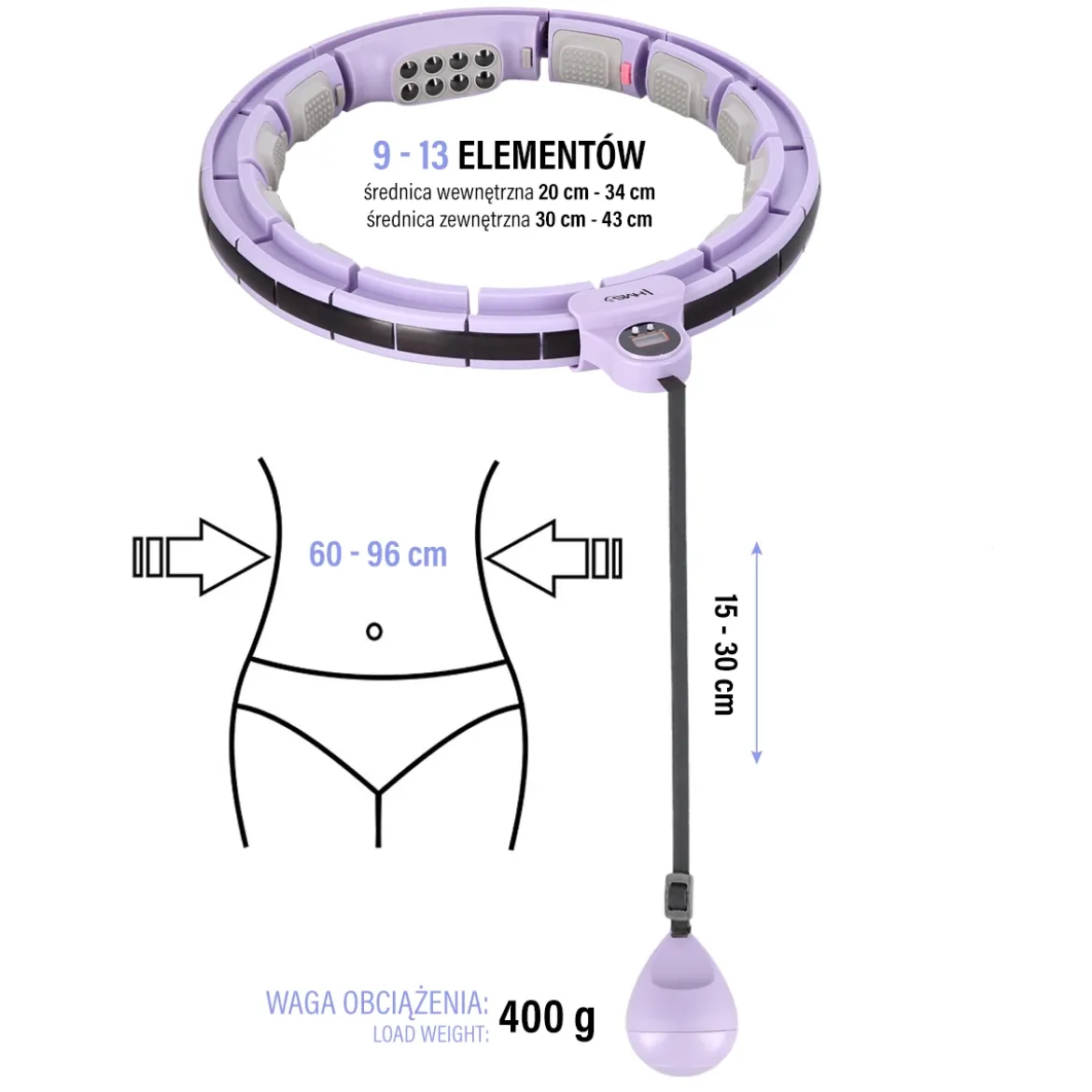 HHM13 HULA HOP VIOLET Z MAGNESAMI I OBCIĄŻNIKIEM + LICZNIK HMS