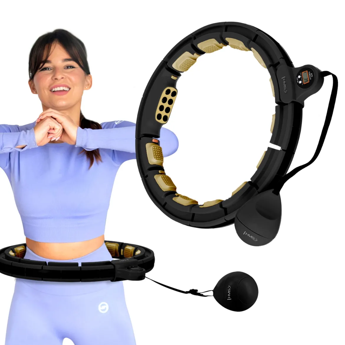 HHM13 NEW HULA HOP BLACK/GOLD Z MAGNESAMI I OBCIĄŻNIKIEM + LICZNIK HMS
