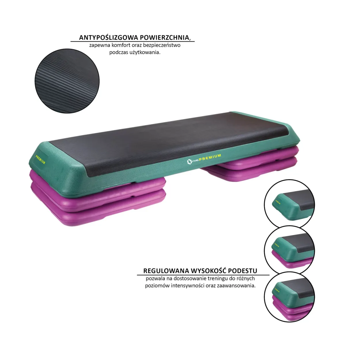 Regulowany step do aerobiku XXL HMS Premium AS006