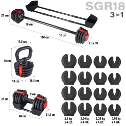 SGR18 PRO SET 3W1 ZESTAW REGULOWANYCH SZTANGIELEK 41 KG HMS