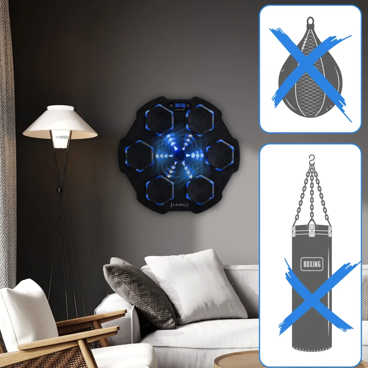 TB02 ELEKTRONICZNA TARCZA BOKSERSKA BLUETOOTH Z MUZYKĄ I RĘKAWICAMI HMS