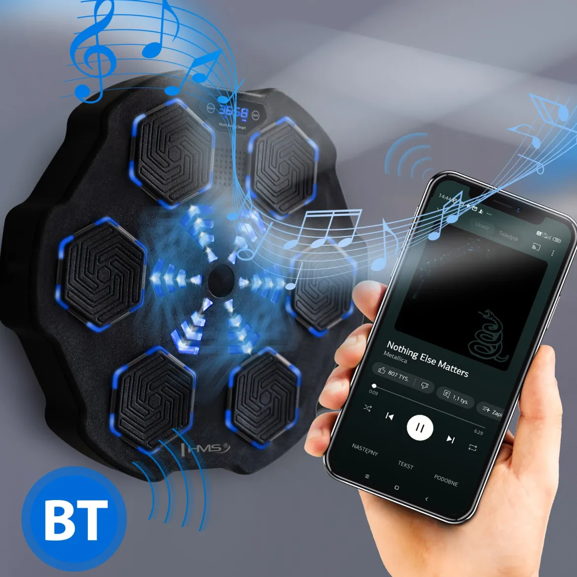 TB02 ELEKTRONICZNA TARCZA BOKSERSKA BLUETOOTH Z MUZYKĄ I RĘKAWICAMI HMS