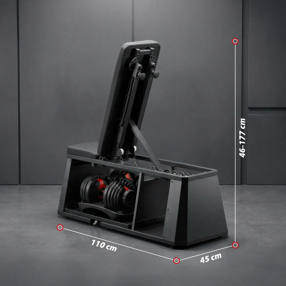 ZESTAW ŁAWKA TRENINGOWA ZE SCHOWKIEM I RAMIONAMI LM4012 + 2X SZTANGIELKA REGULOWANA SR52 HMS