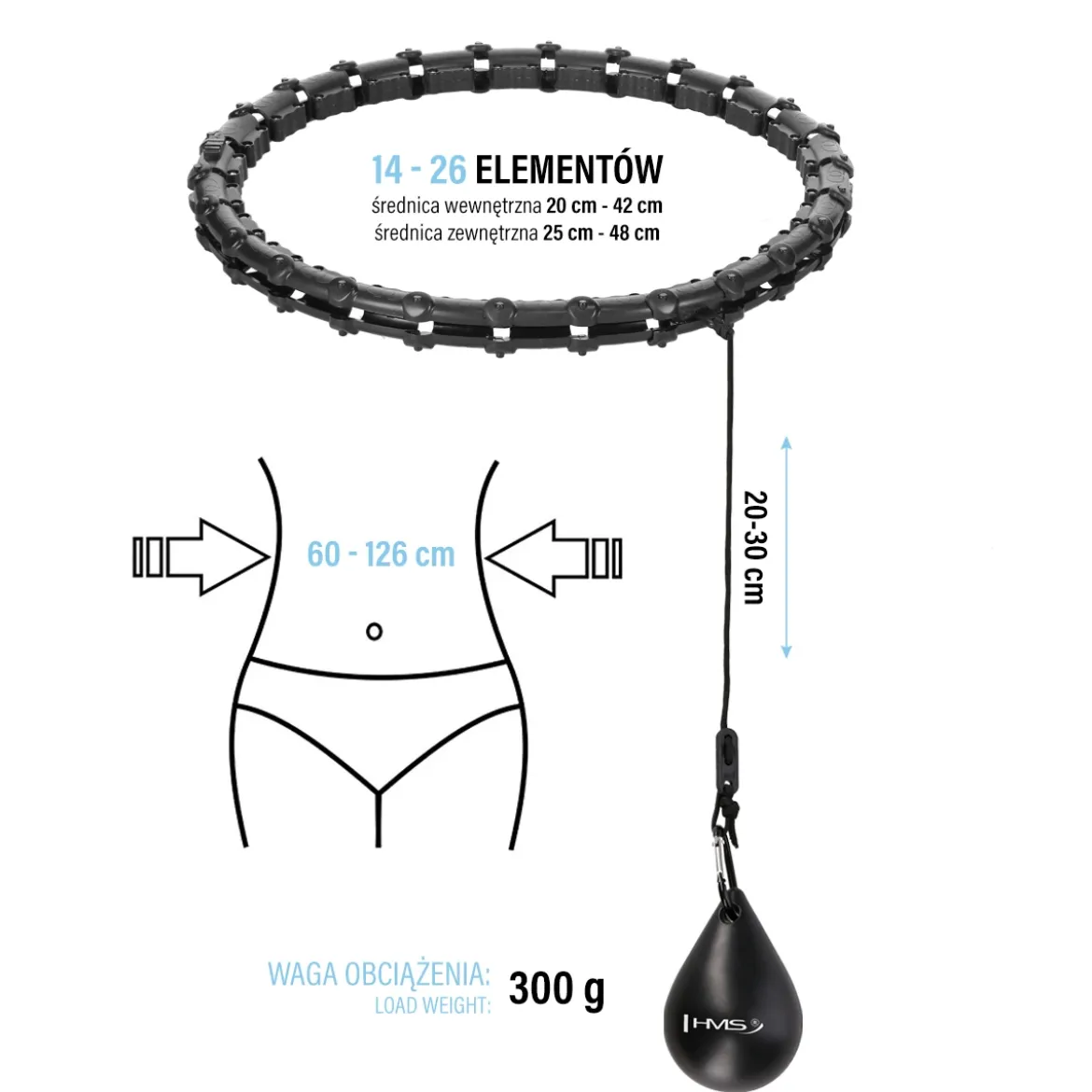 ZESTAW HHW11 BLACK Z WYPUSTKAMI I OBCIĄŻNIKIEM + PAS BR163 PLUS SIZE HMS