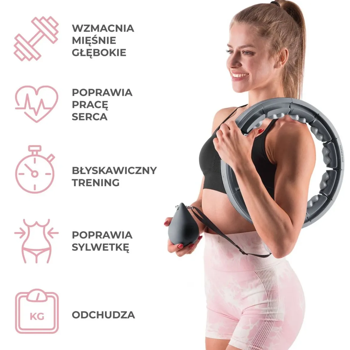ZESTAW HULA HOP HHW06 BLACK Z PIŁKĄ GRAWITACYJNĄ I LICZNIKIEM HMS + PAS BR163 RED