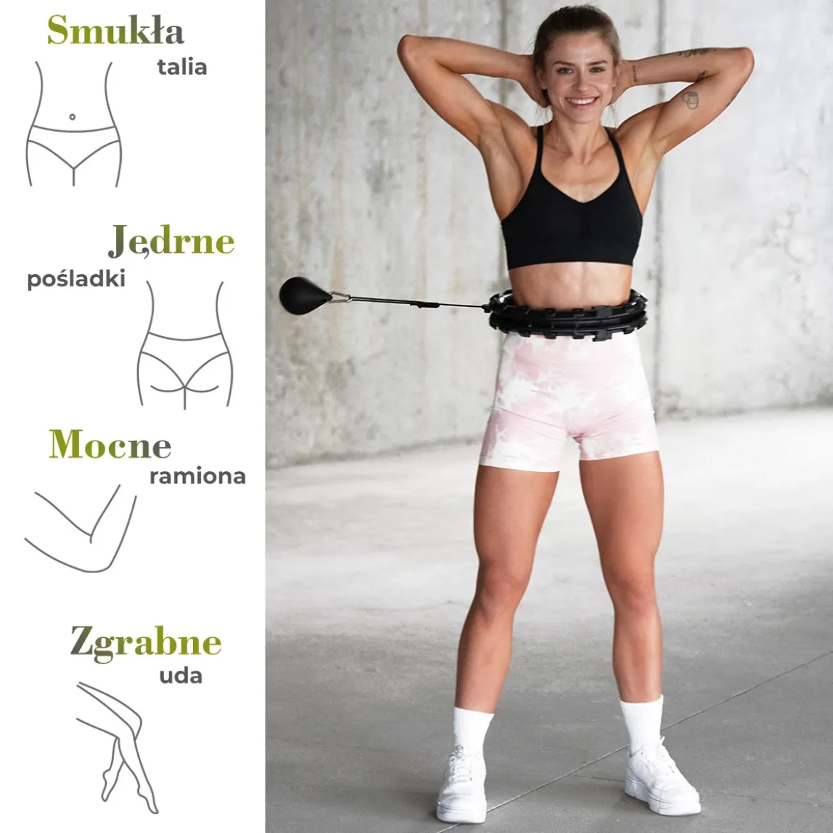 ZESTAW HULA HOP HHW12 BLACK Z WYPUSTKAMI I OBCIĄŻNIKIEM HMS + PAS BR163 BLACK PLUS SIZE