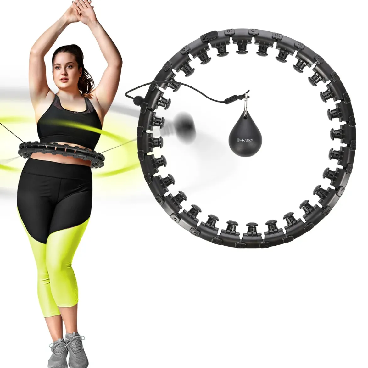 ZESTAW HULA HOP HHW12 BLACK Z WYPUSTKAMI I OBCIĄŻNIKIEM HMS + PAS BR163 BLACK PLUS SIZE