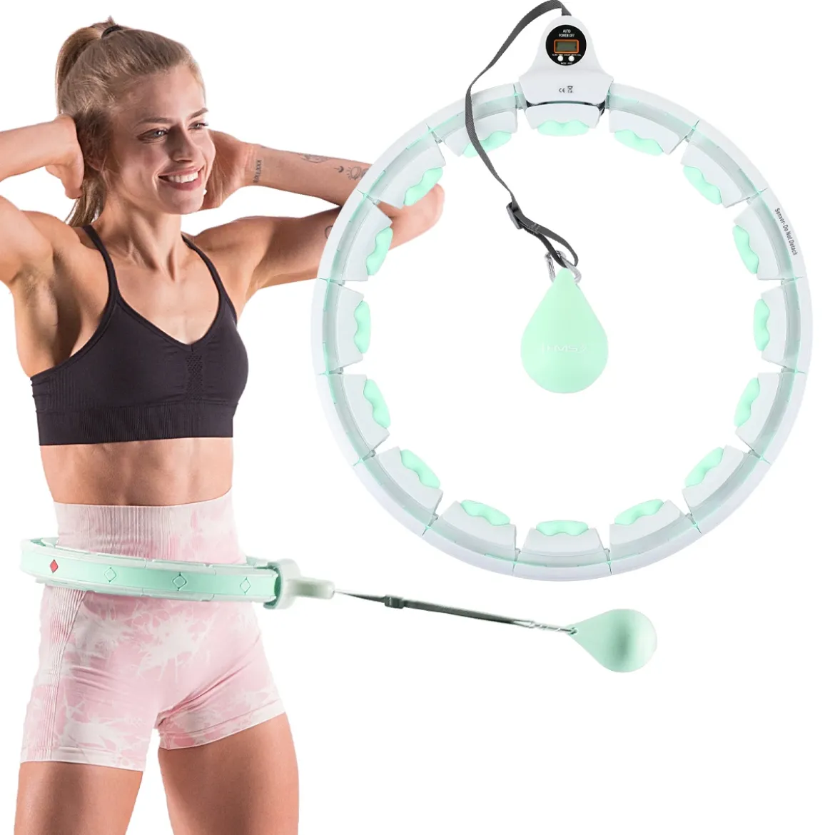 ZESTAW HULA HOP HHW06 GREEN Z PIŁKĄ GRAWITACYJNĄ I LICZNIKIEM HMS + PAS BR163 BLACK