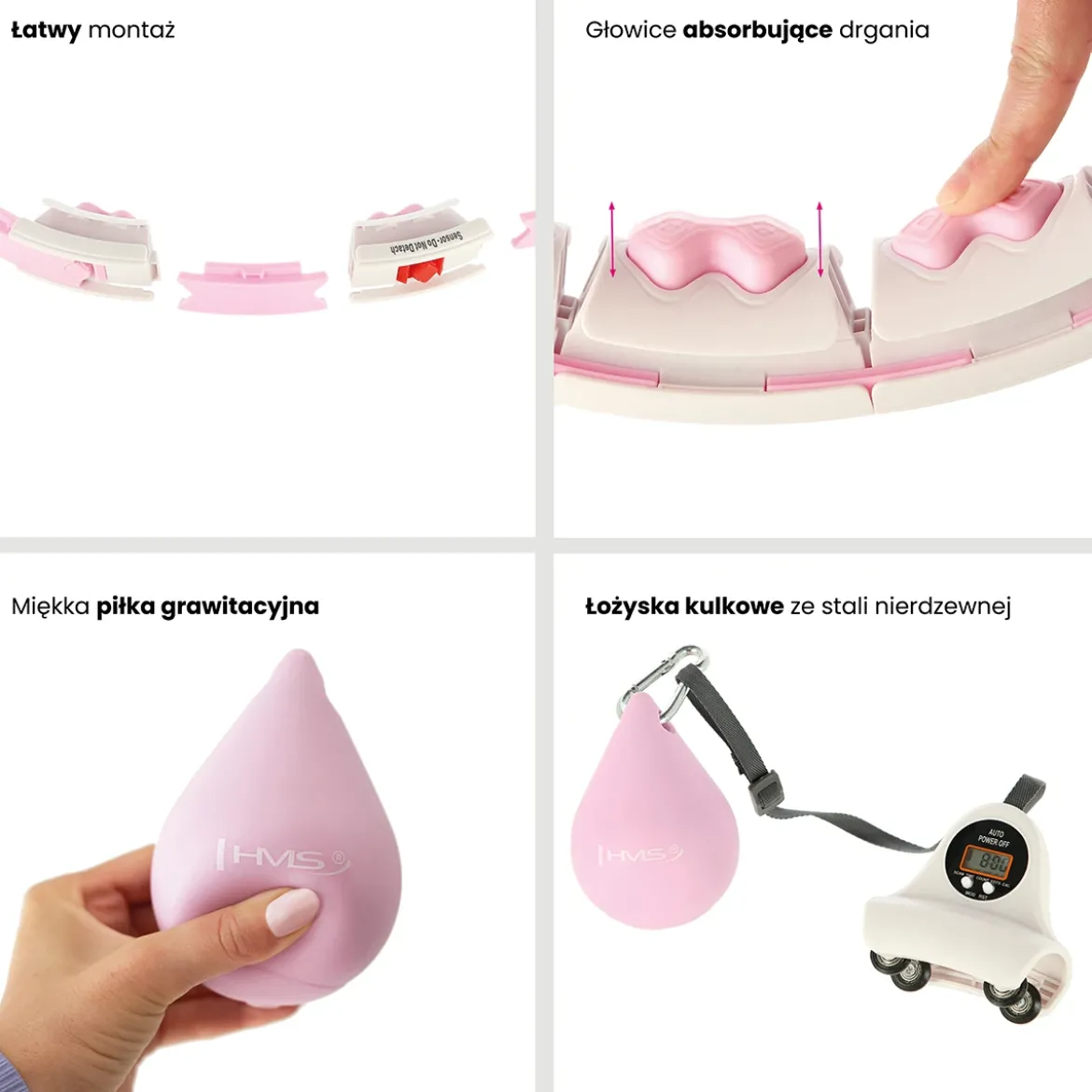 ZESTAW HULA HOP HHW06 PINK Z PIŁKĄ GRAWITACYJNĄ I LICZNIKIEM HMS + PAS BR163 BLACK