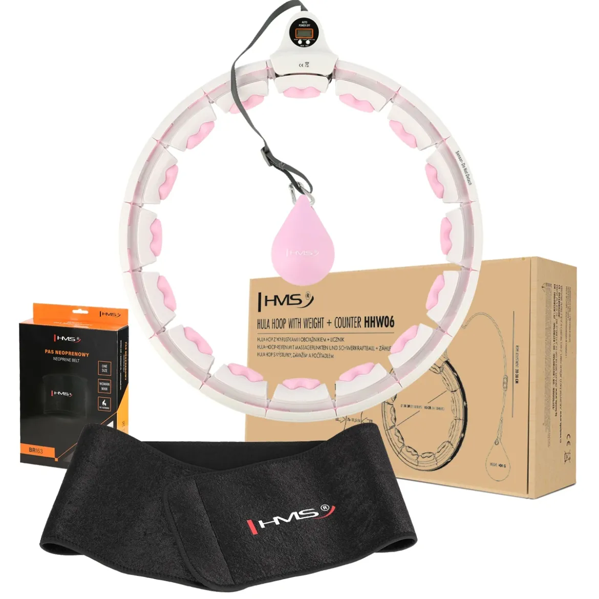ZESTAW HULA HOP HHW06 PINK Z PIŁKĄ GRAWITACYJNĄ I LICZNIKIEM HMS + PAS BR163 BLACK