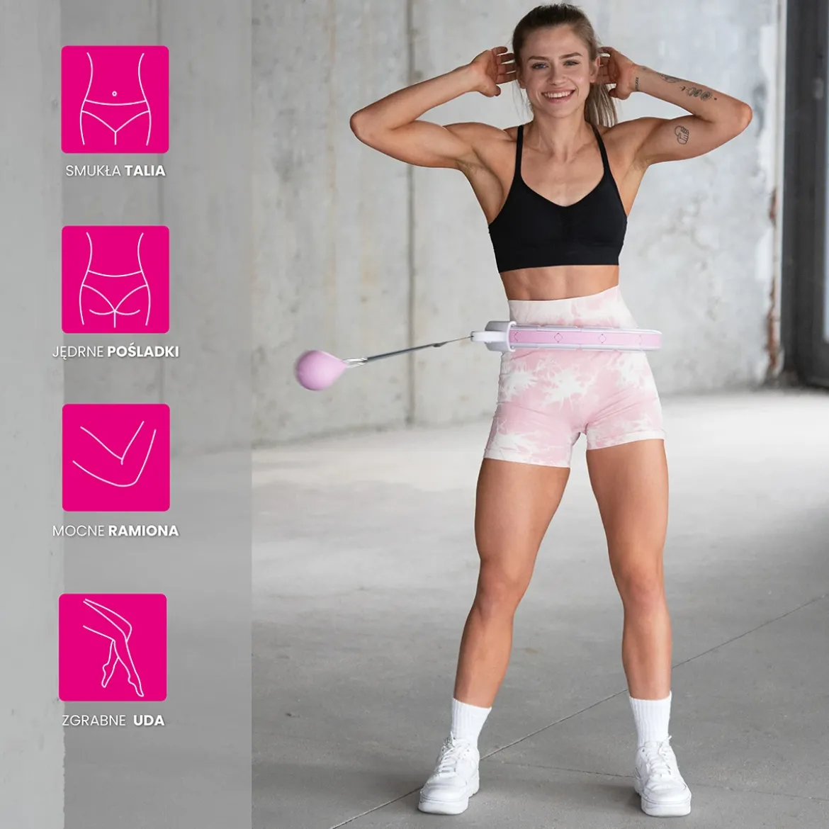 ZESTAW HULA HOP HHW06 PINK Z PIŁKĄ GRAWITACYJNĄ I LICZNIKIEM HMS + PAS BR163 BLACK PLUS SIZE