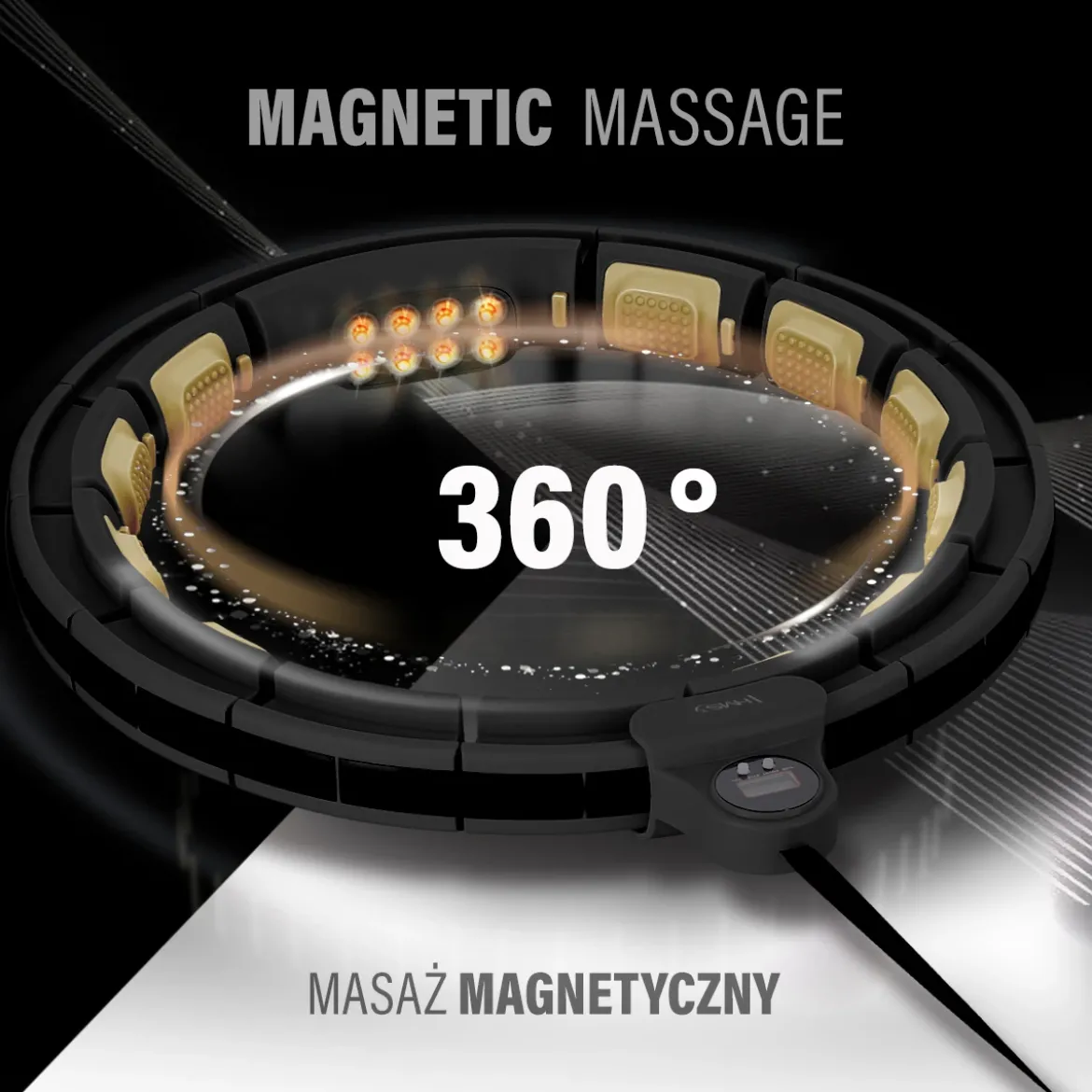 ZESTAW HULA HOP MAGNETYCZNY BLACK/GOLD HHM13 Z LICZNIKIEM HMS + PAS WYSZCZUPLAJĄCY BR163 BLACK