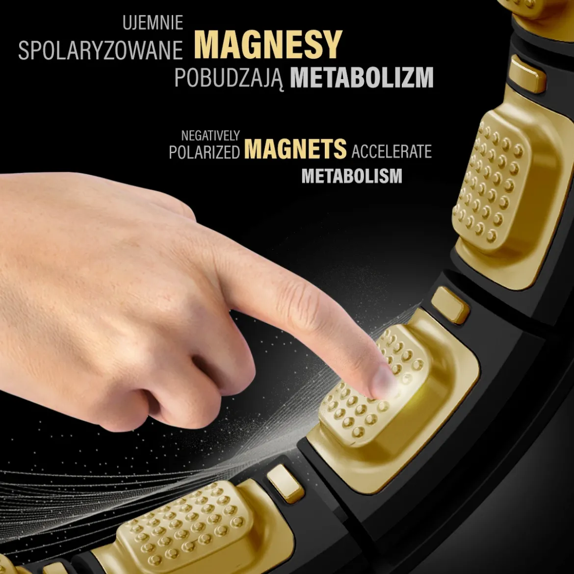 ZESTAW HULA HOP MAGNETYCZNY BLACK/GOLD HHM13 Z LICZNIKIEM HMS + PAS WYSZCZUPLAJĄCY BR163 BLACK