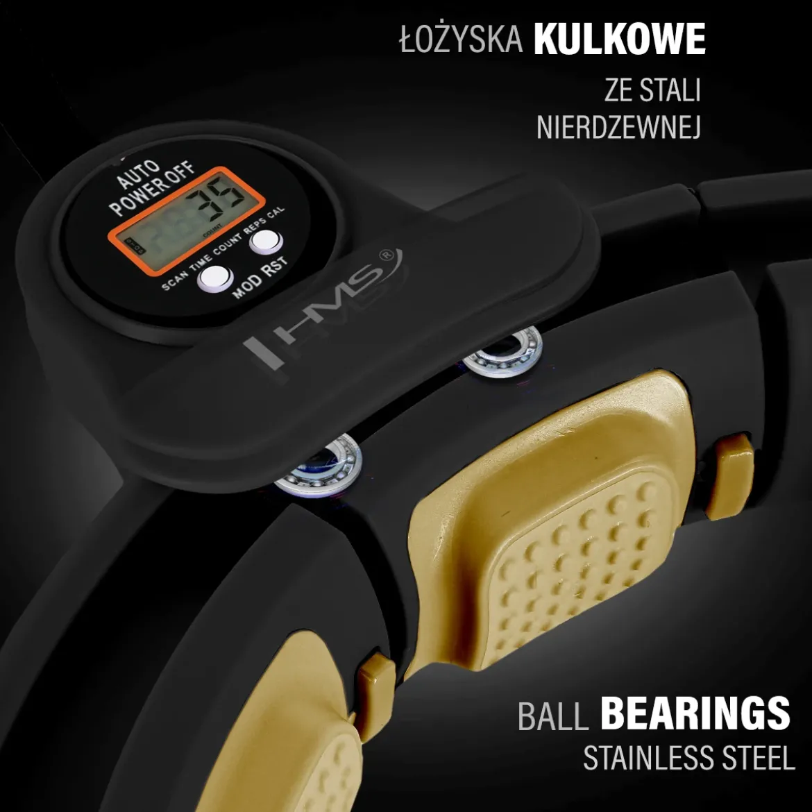 ZESTAW HULA HOP MAGNETYCZNY BLACK/GOLD HHM13 Z LICZNIKIEM HMS + PAS WYSZCZUPLAJĄCY BR163 BLACK