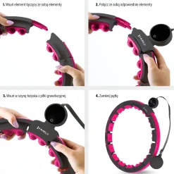 ZESTAW HULA HOP MAGNETYCZNY BLACK/PINK HHM16 Z LICZNIKIEM HMS + PAS WYSZCZUPLAJĄCY BR163 BLACK