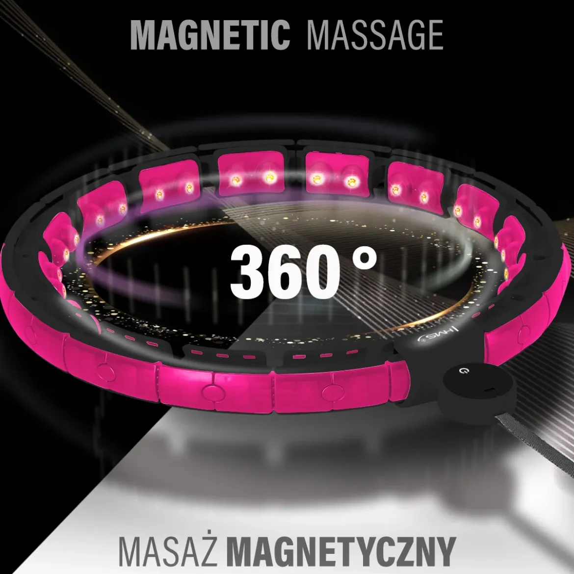 ZESTAW HULA HOP MAGNETYCZNY BLACK/PINK HHM16 Z LICZNIKIEM HMS + PAS WYSZCZUPLAJĄCY BR163 BLACK