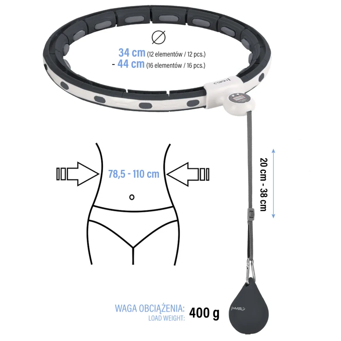 ZESTAW HULA HOP MAGNETYCZNY BLACK HHM15 Z LICZNIKIEM HMS + PAS WYSZCZUPLAJĄCY BR163 RED