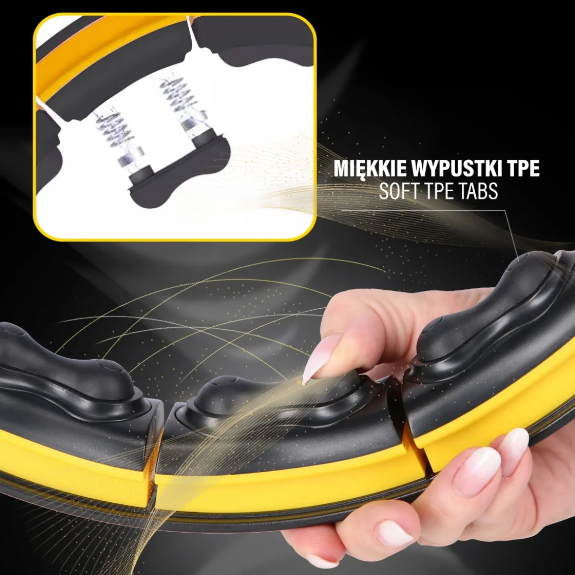 ZESTAW HULA HOP MAGNETYCZNY BLACK/YELLOW HHM21 Z LICZNIKIEM HMS + PAS WYSZCZUPLAJĄCY BR1313