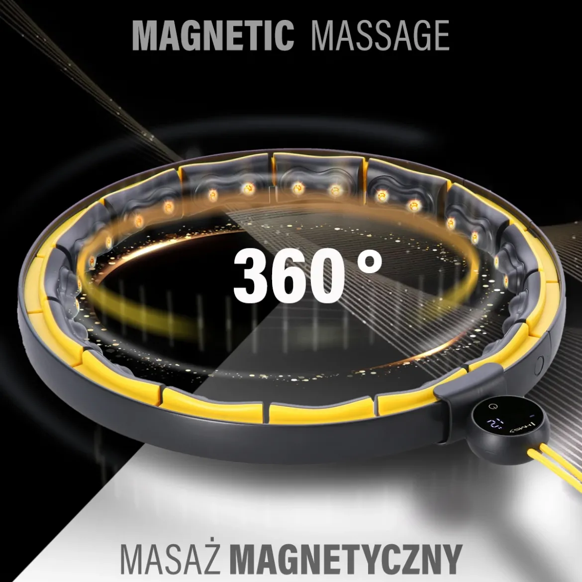 ZESTAW HULA HOP MAGNETYCZNY BLACK/YELLOW HHM21 Z LICZNIKIEM HMS + PAS WYSZCZUPLAJĄCY BR1313