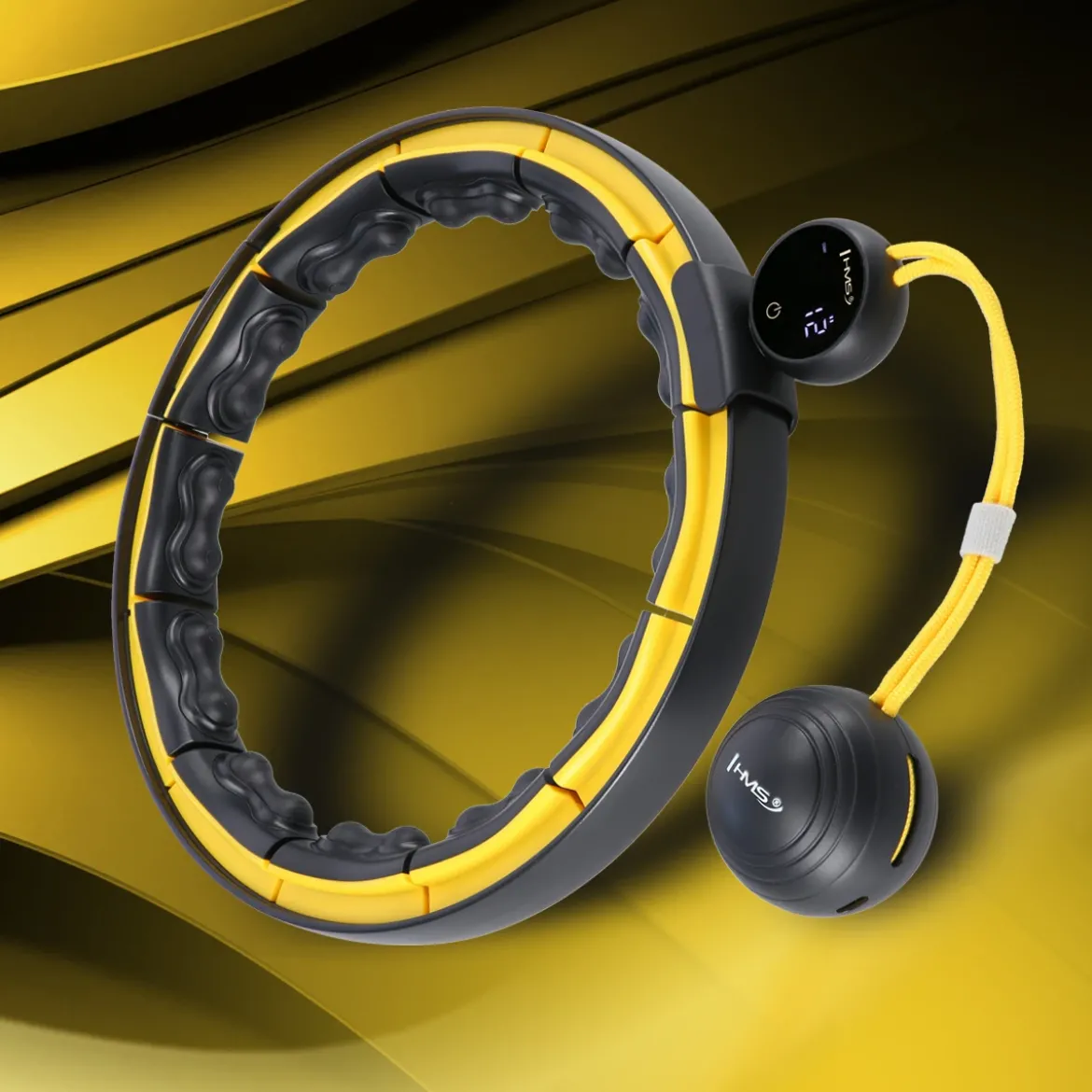 ZESTAW HULA HOP MAGNETYCZNY BLACK/YELLOW HHM21 Z LICZNIKIEM HMS + PAS WYSZCZUPLAJĄCY BR1313