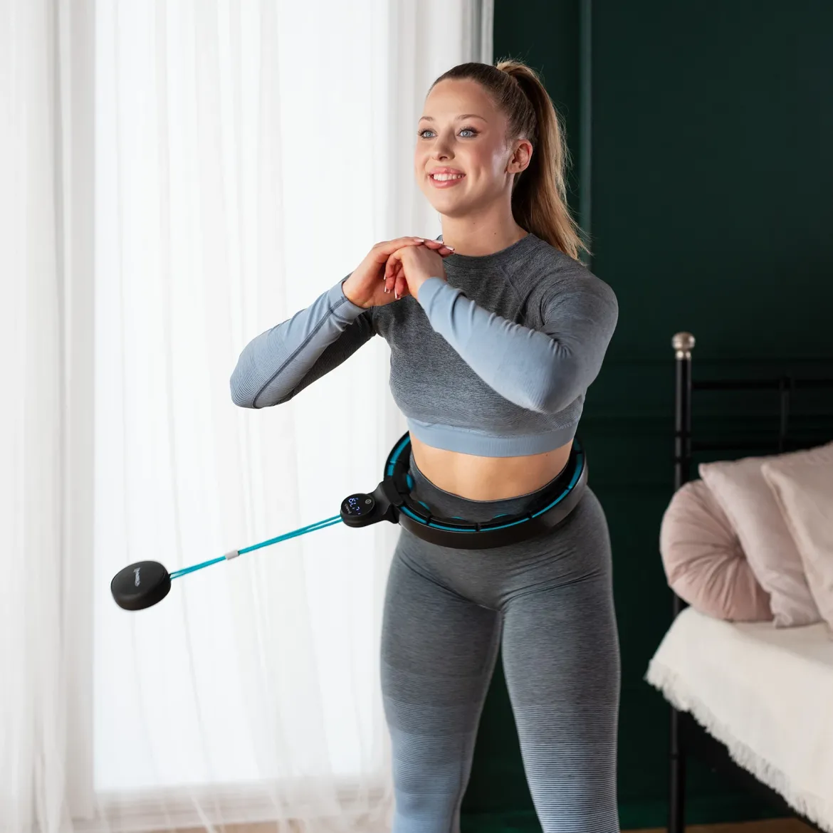 ZESTAW HULA HOP MAGNETYCZNY BLACK/TURQUOISE HHM17 Z LICZNIKIEM HMS + PAS WYSZCZUPLAJĄCY BR163 RED