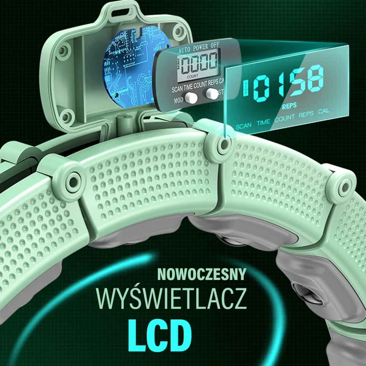 ZESTAW HULA HOP MAGNETYCZNY GREEN HHM14 Z LICZNIKIEM HMS + PAS WYSZCZUPLAJĄCY BR163 BLACK