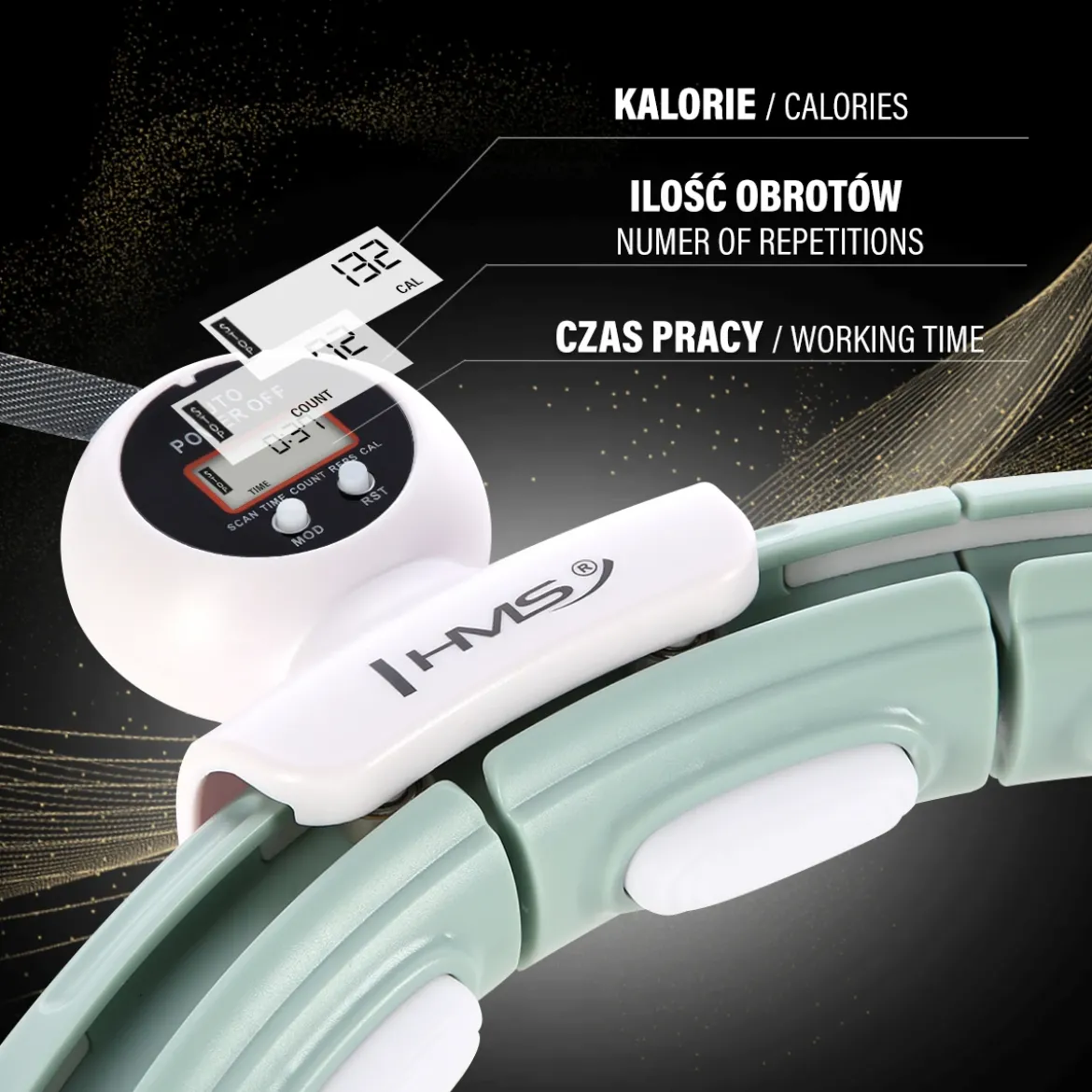 ZESTAW HULA HOP MAGNETYCZNY GREEN HHM15 Z LICZNIKIEM HMS + PAS WYSZCZUPLAJĄCY BR163 RED