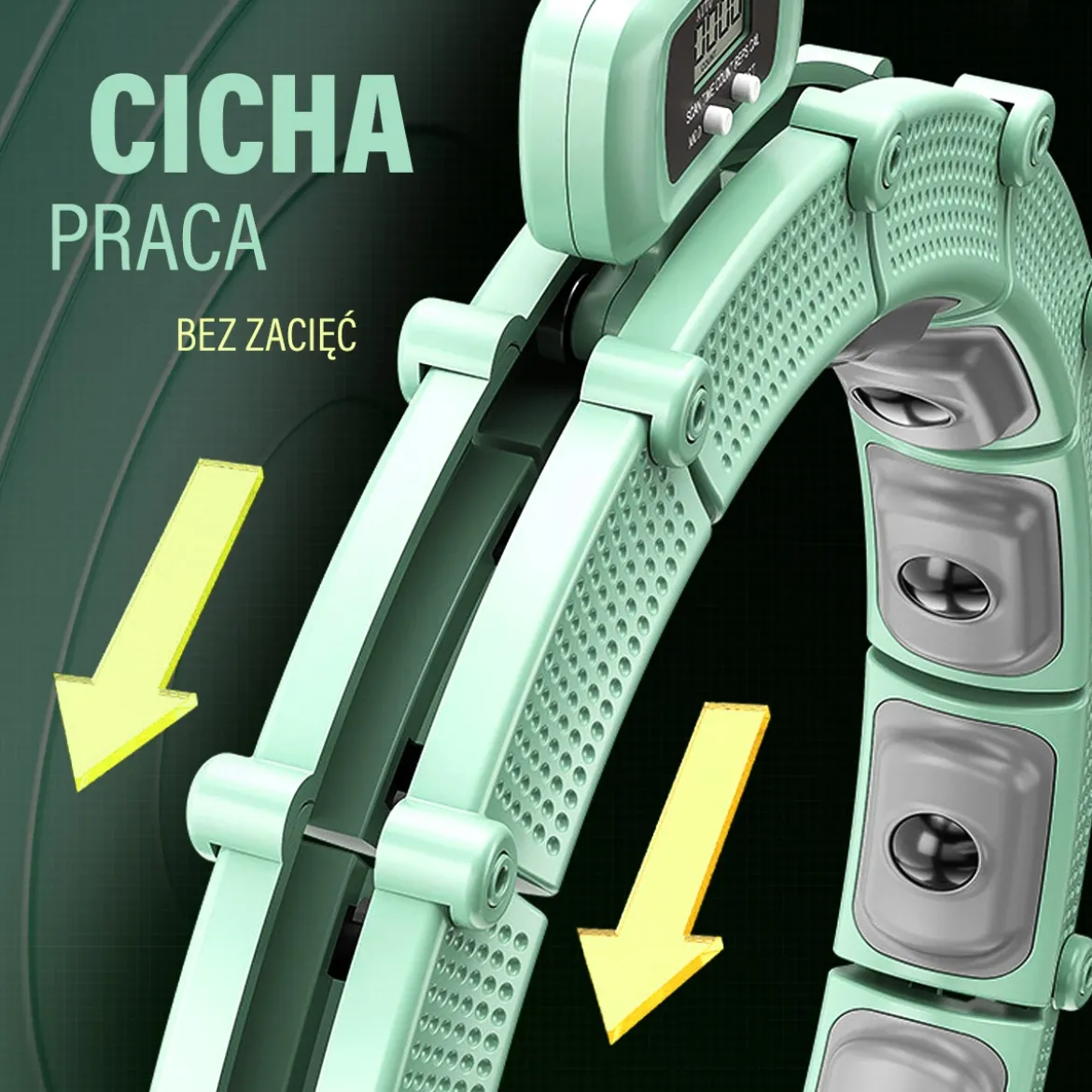 ZESTAW HULA HOP MAGNETYCZNY GREEN HHM14 Z LICZNIKIEM HMS + PAS BR163 BLACK PLUS SIZE
