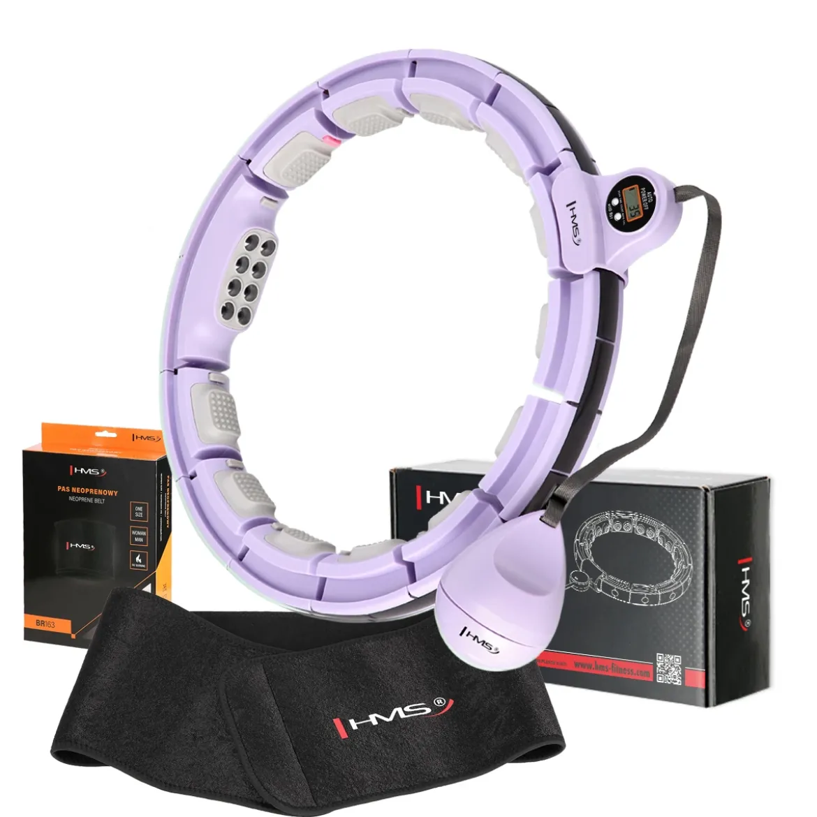 ZESTAW HULA HOP MAGNETYCZNY VIOLET HHM13 Z LICZNIKIEM HMS + PAS WYSZCZUPLAJĄCY BR163 RED