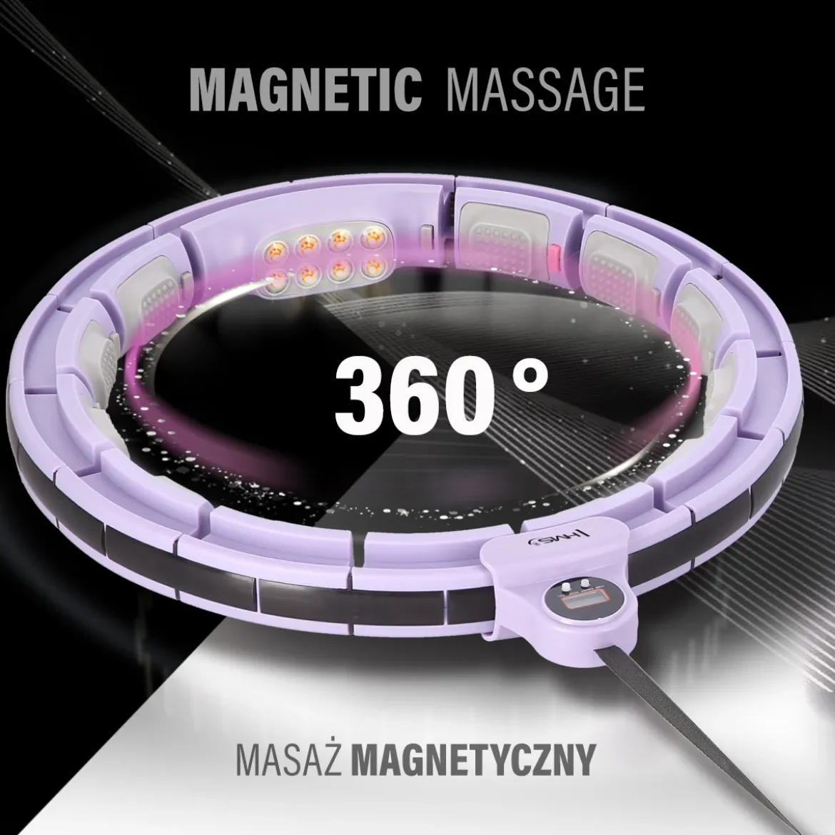 ZESTAW HULA HOP MAGNETYCZNY VIOLET HHM13 Z LICZNIKIEM HMS + PAS WYSZCZUPLAJĄCY BR163 RED