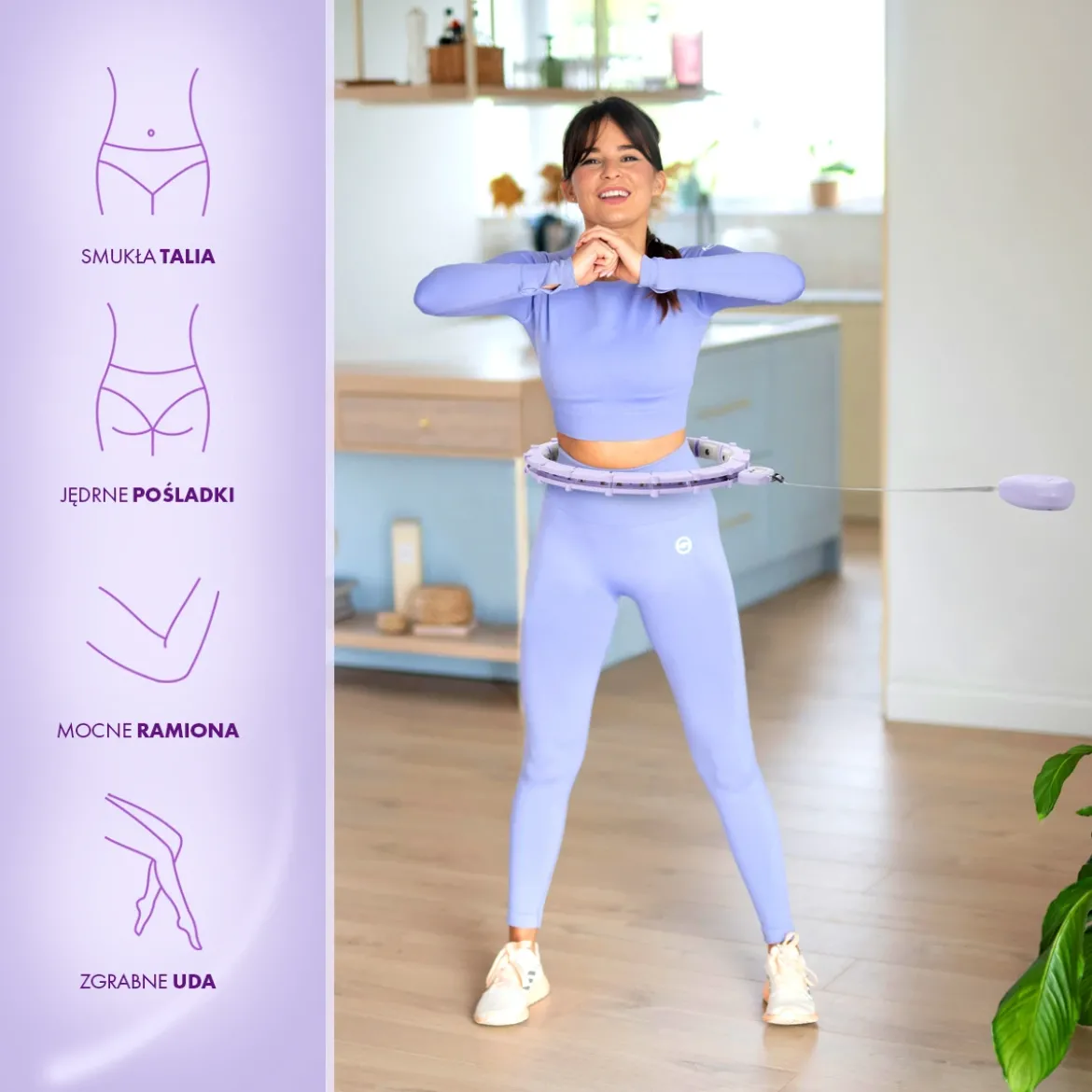 ZESTAW HULA HOP MAGNETYCZNY VIOLET HHM14 Z LICZNIKIEM HMS + PAS BR163 BLACK PLUS SIZE