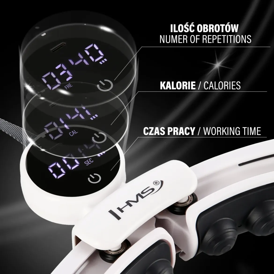 ZESTAW HULA HOP MAGNETYCZNY WHITE HHM16 Z LICZNIKIEM HMS + PAS WYSZCZUPLAJĄCY BR163 BLACK