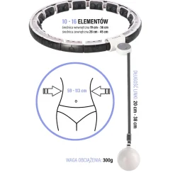 ZESTAW HULA HOP MAGNETYCZNY WHITE HHM16 Z LICZNIKIEM HMS + PAS WYSZCZUPLAJĄCY BR163 BLACK