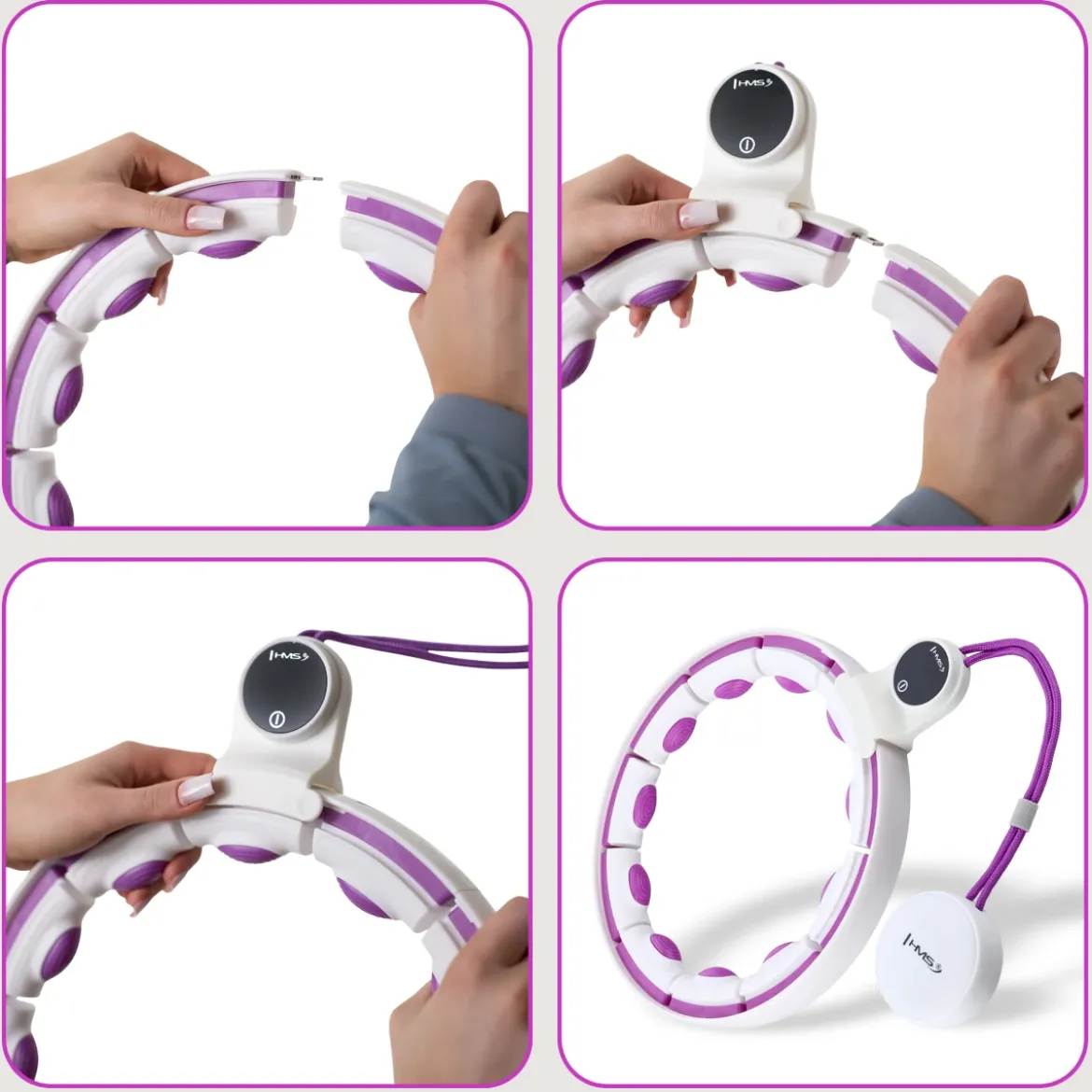 ZESTAW HULA HOP MAGNETYCZNY WHITE/VIOLET HHM17 Z LICZNIKIEM HMS + PAS WYSZCZUPLAJĄCY BR163 BLACK