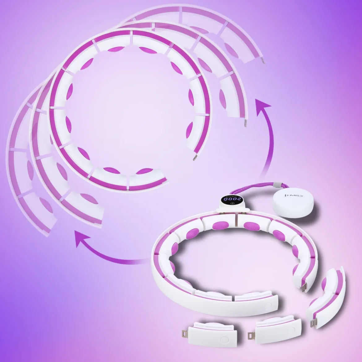 ZESTAW HULA HOP MAGNETYCZNY WHITE/VIOLET HHM17 Z LICZNIKIEM HMS + PAS WYSZCZUPLAJĄCY BR163 BLACK