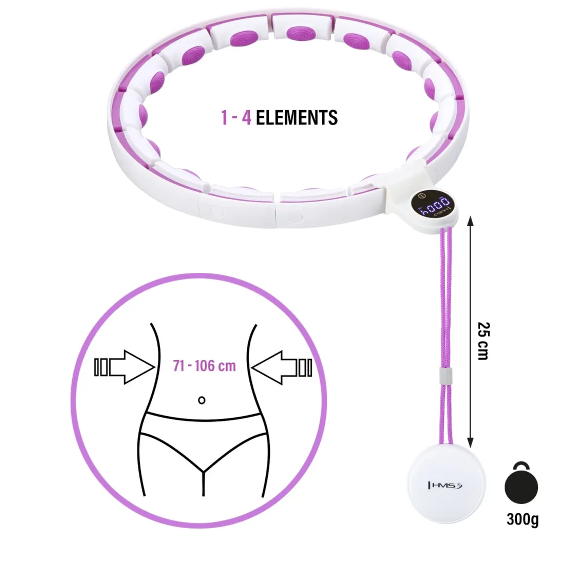 ZESTAW HULA HOP MAGNETYCZNY WHITE/VIOLET HHM17 Z LICZNIKIEM HMS + PAS WYSZCZUPLAJĄCY BR163 BLACK