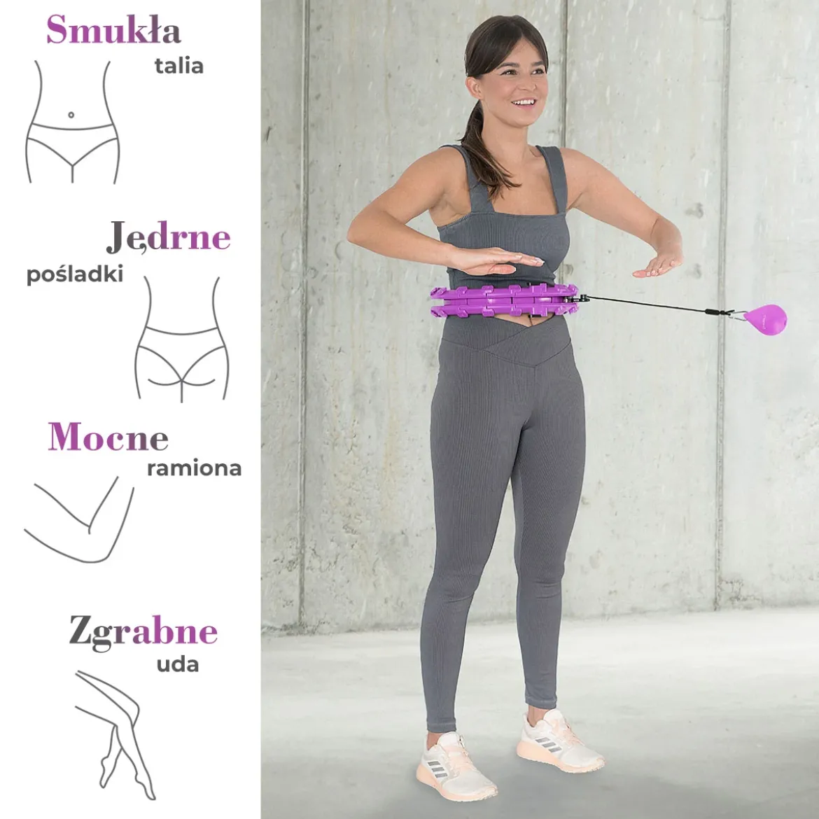 ZESTAW HULA HOP PLUS SIZE HHW12 VIOLET Z WYPUSTKAMI I OBCIĄŻNIKIEM HMS + PAS BR163 BLACK