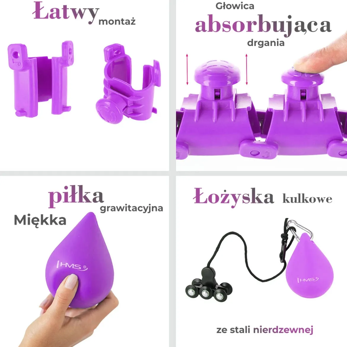 ZESTAW HULA HOP PLUS SIZE HHW12 VIOLET Z WYPUSTKAMI I OBCIĄŻNIKIEM HMS + PAS BR163 BLACK